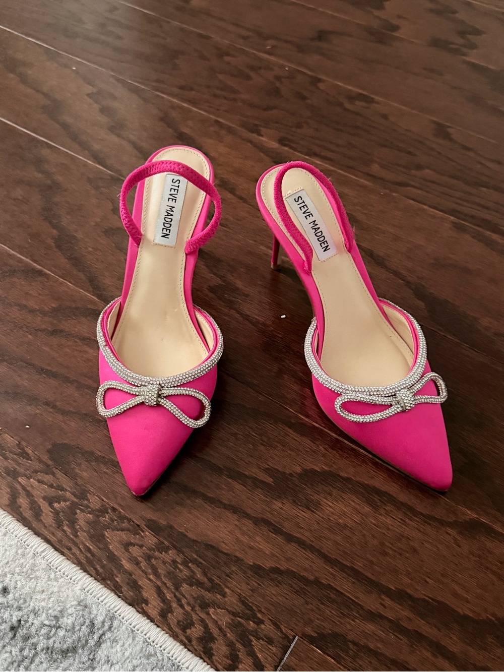 Steve Madden Hot Pink Pointed-Toe Slingback Heels with Crystal Bow